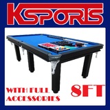 POOL TABLE 8FT SNOOKER BILLIARD TABLE 25MM TABLE TOP WITH NET POCKETS AND FULL ACCESSORIES