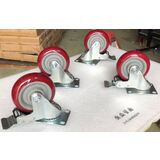 Heavy Duty Metal Rubber Wheels 100mm - Able to Brake - 4 Per Set