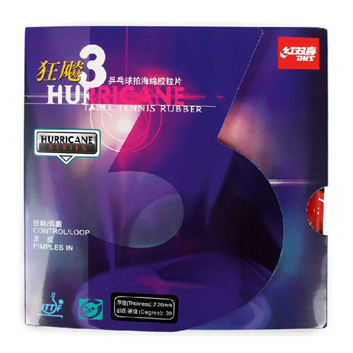 DHS Hurricane 3 Table Tennis Rubber - Control/Loop - BLACK