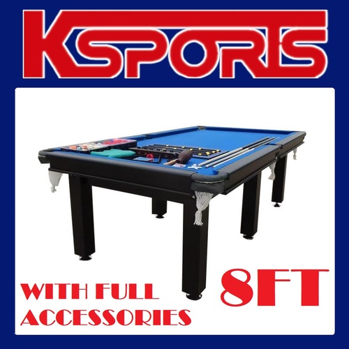 PICK UP - POOL TABLE 8FT SNOOKER BILLIARD TABLE 25MM TABLE TOP WITH NET POCKETS AND FULL ACCESSORIES